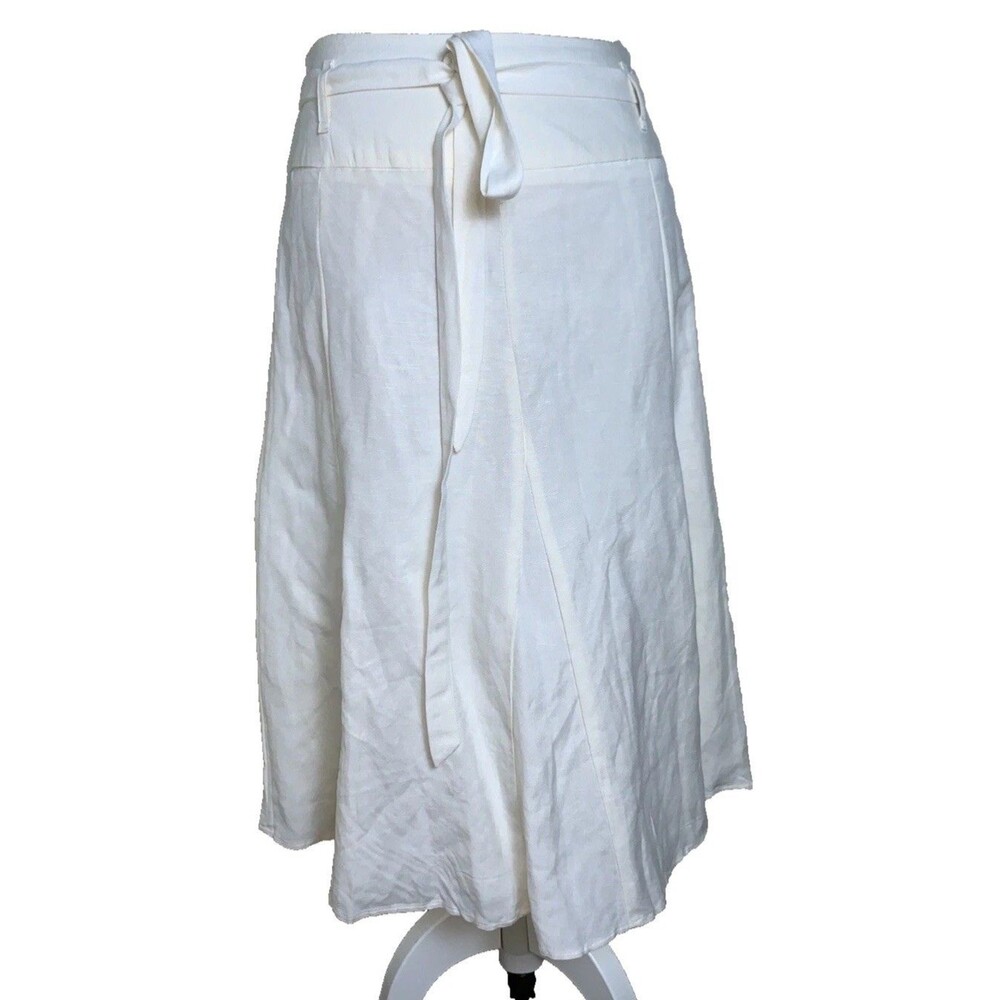 East 5th White Linen Blend Skirt Midi Tie Waist Full Circle Minimalist Beach S 6
